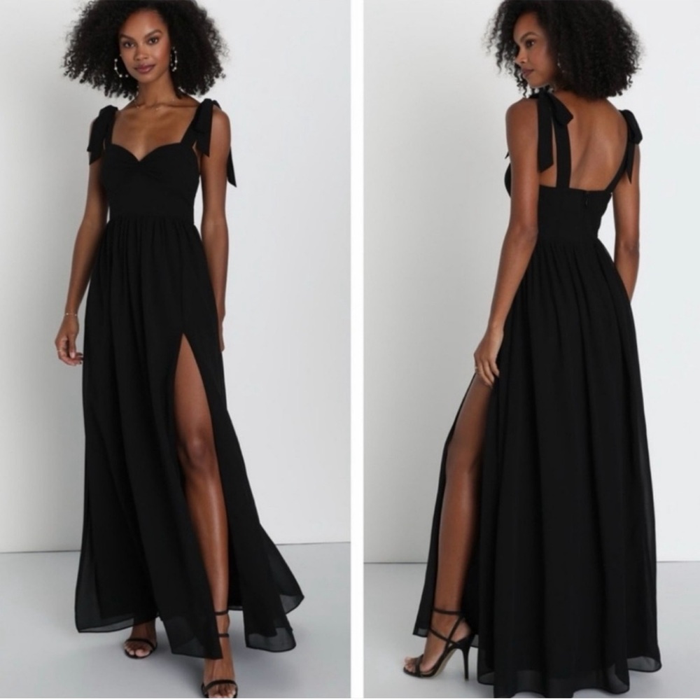 NWT LULUS Radiant Charisma Chiffon Ruched Tie Strap Maxi Dress